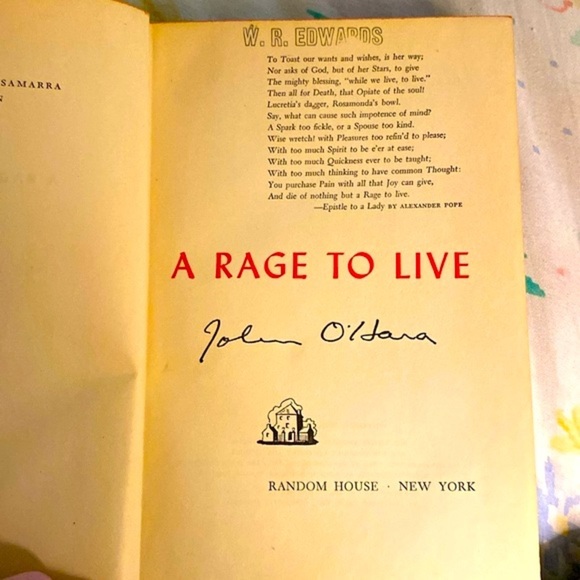 A RAGE TO LIVE JOHN O’HARA SIGNED COPY Hardback EUC - Picture 3 of 8